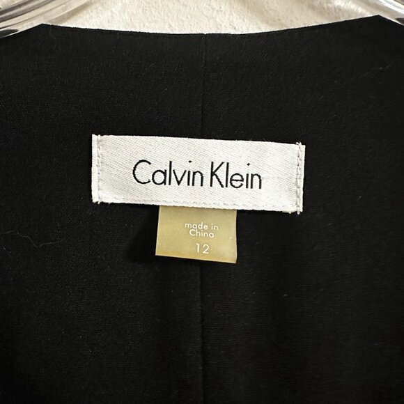 Calvin Klein Sleeveless Wrap Office Dress | Black & White Gold Accent | Size 12 - Picture 3 of 16